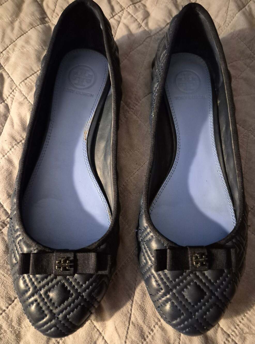 Tory Burch Quilted Leather Ballet Flats with Bow Detail